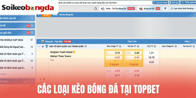 Topbet - Đỉnh Cao Cá Cược, Update Kèo Thơm Tất Cả Trận Bóng 3 Các loại kèo bóng đá tại Topbet
