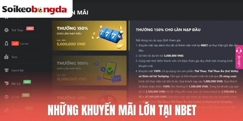 Những khuyến mãi lớn tại Nbet