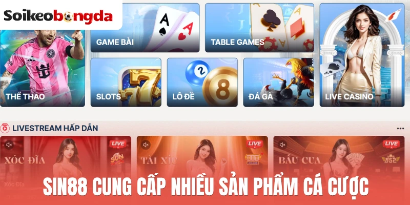 Sin88 - Sân Chơi Chất Lượng, Thưởng Kèo Bóng Cực Cao 1 Sin88 cung cấp nhiều sản phẩm cá cược